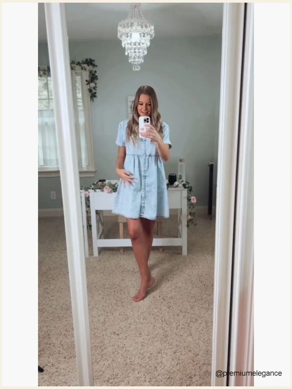 Short Sleeve Button Down Flowy Tiered Babydoll Denim Dress Casual - Picture 7 of 7